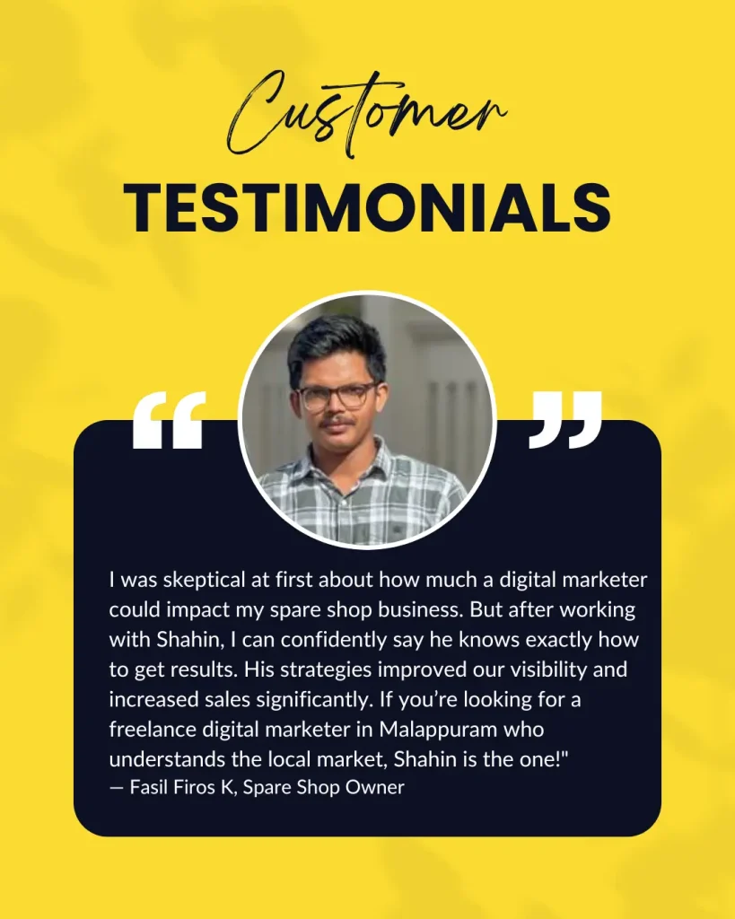 Customer Testimonials for freelance digital marketer in malappuram